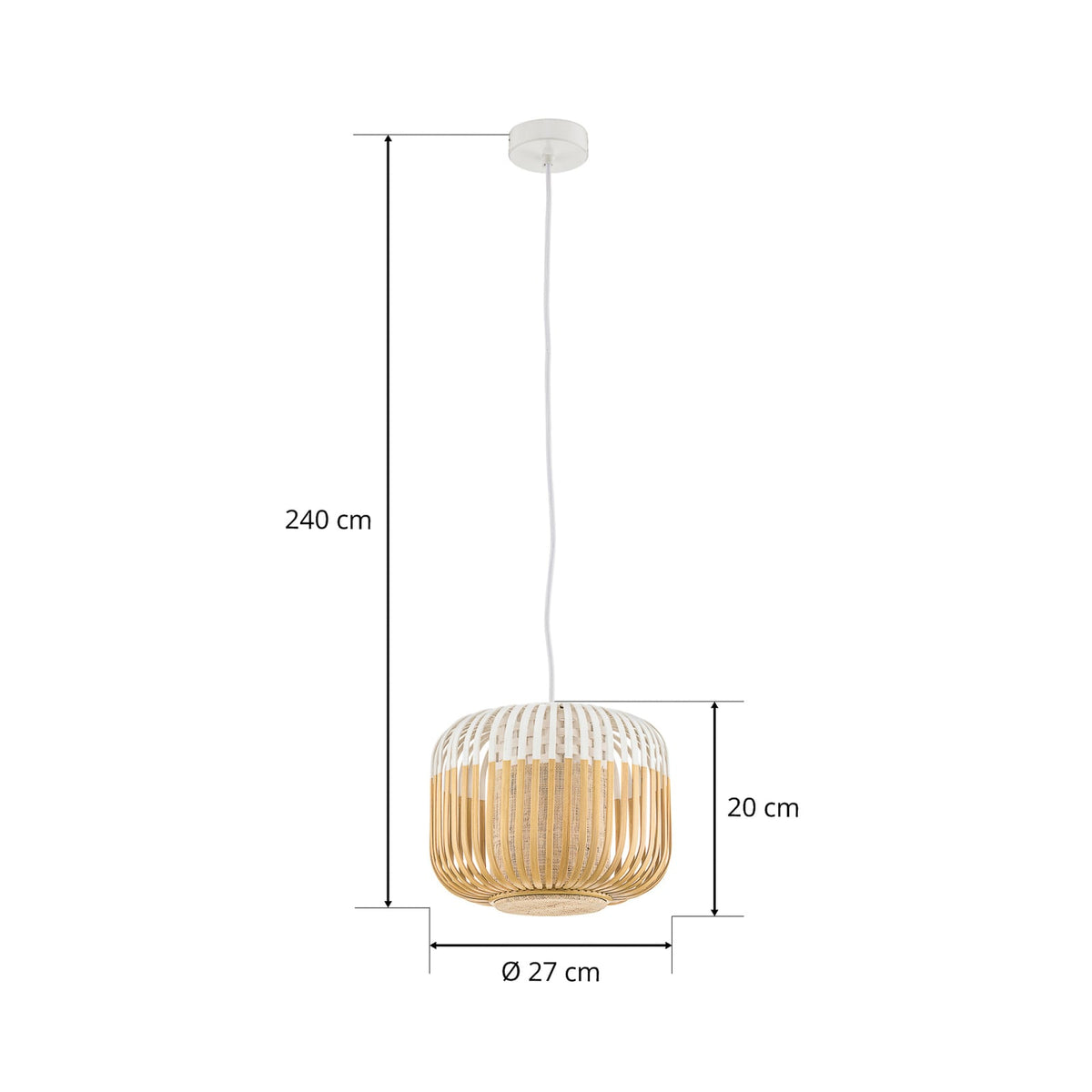 Forestier Pendellampe Hängeleuchte Bamboo XS weiß Bambus E27 LED Leuchte Ø 27 cm - 3700663916522