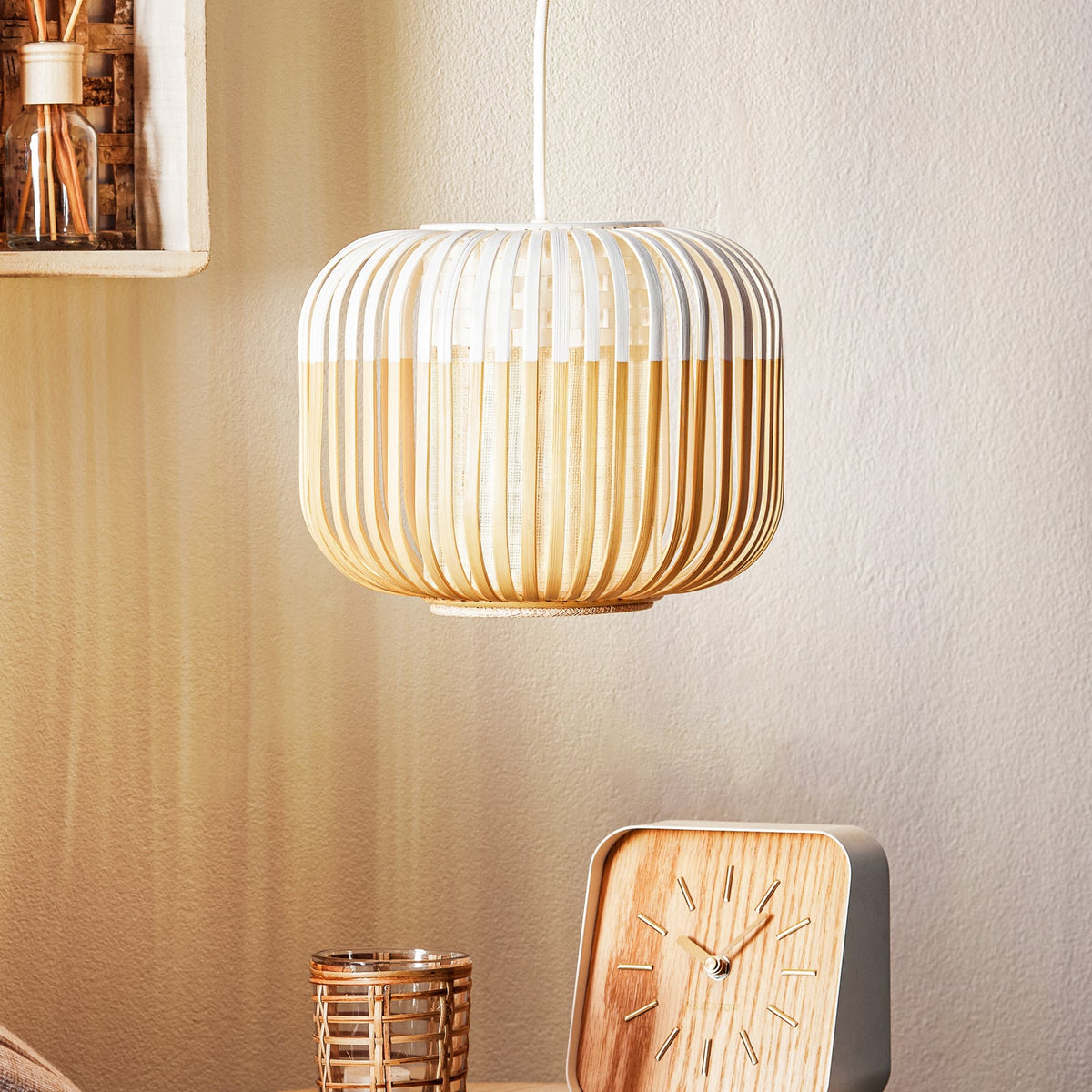 Forestier Pendellampe Hängeleuchte Bamboo XS weiß Bambus E27 LED Leuchte Ø 27 cm - 3700663916522