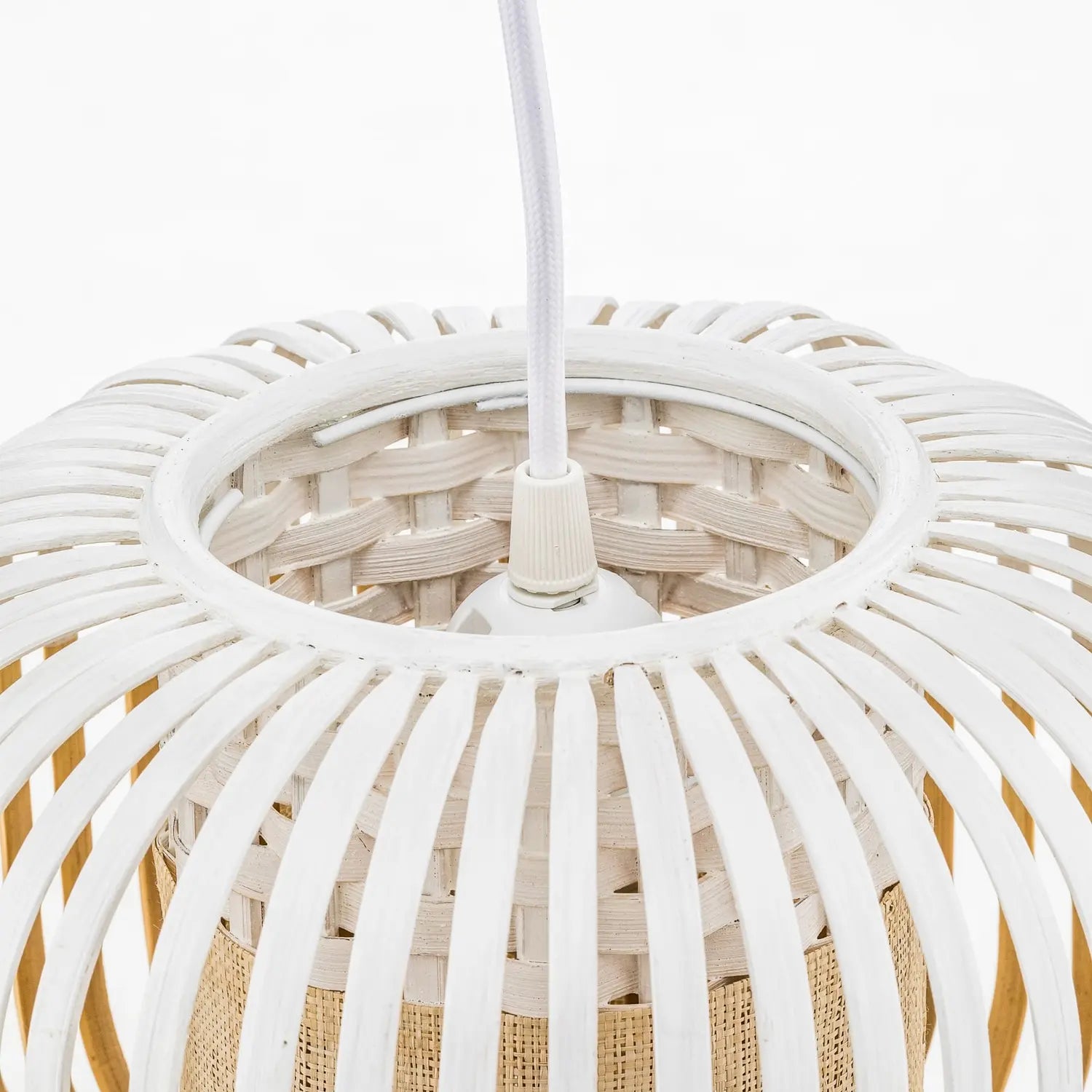 B-Ware Forestier Pendellampe Hängeleuchte Bamboo Xs Weiß Bambus E27 Led Leuchte ø 27 Cm - 3700663916522