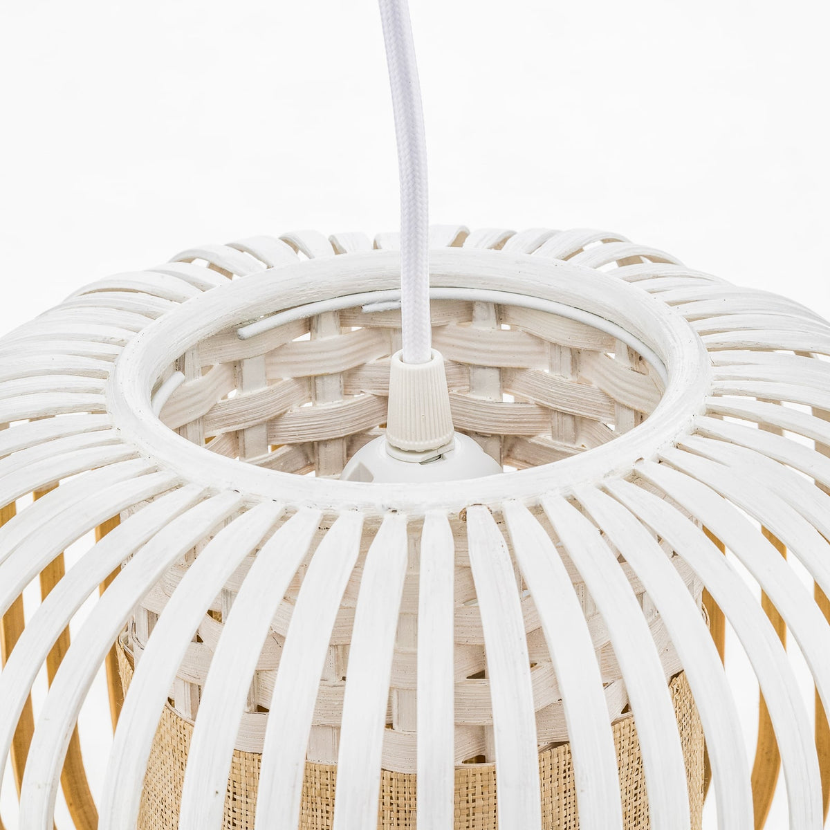 Forestier Pendellampe Hängeleuchte Bamboo XS weiß Bambus E27 LED Leuchte Ø 27 cm - 3700663916522