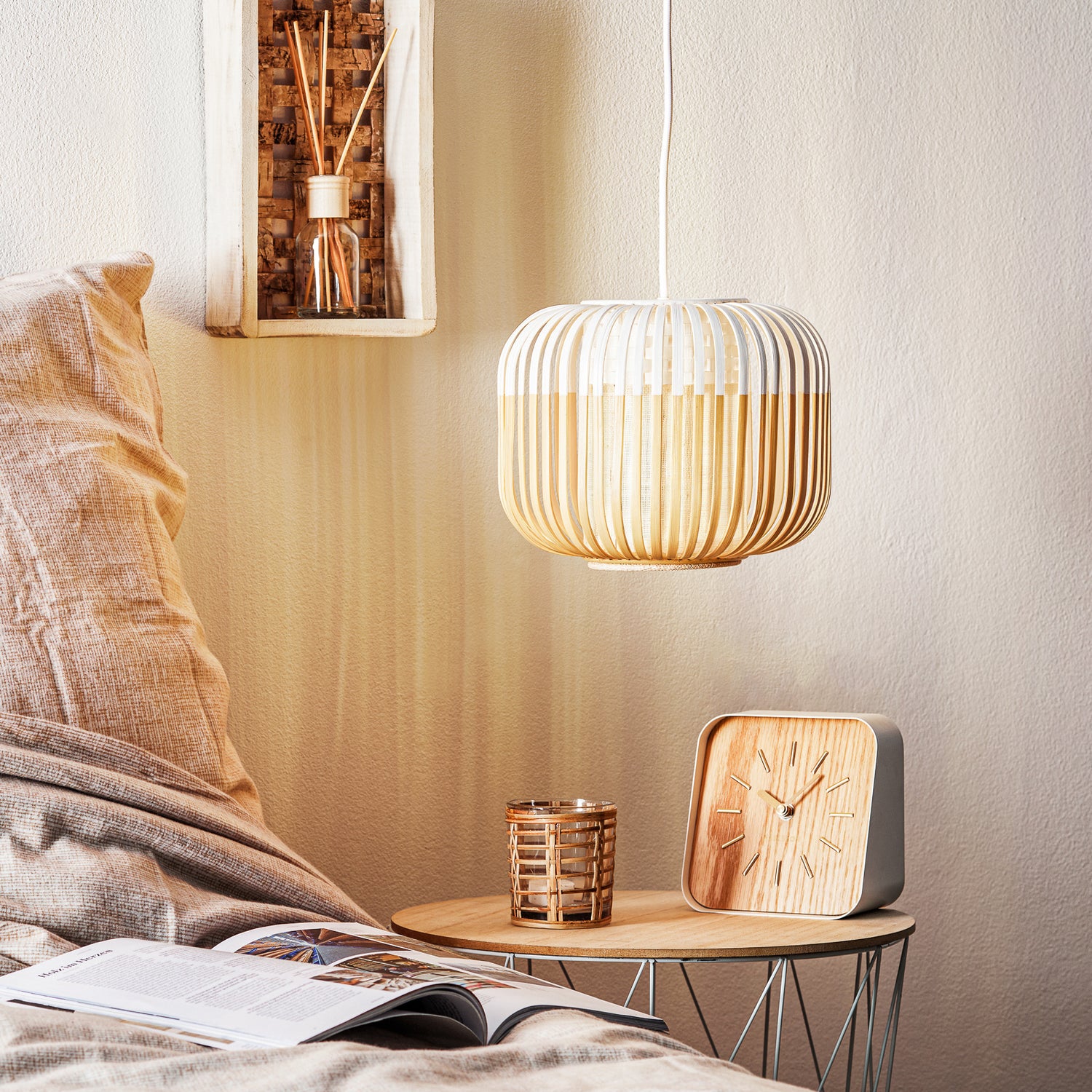 B-Ware Forestier Pendellampe Hängeleuchte Bamboo Xs Weiß Bambus E27 Led Leuchte ø 27 Cm - 3700663916522