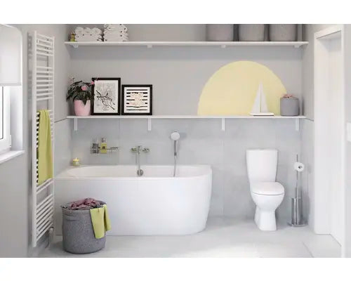 B-Ware Form&Style Badewannen Set Vorwandbadewanne Eckbadewanne Sansibar Weiß Glänzend - 4306516023851