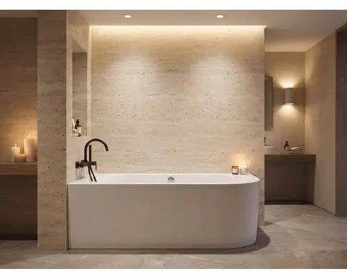 B-Ware Form&Style Badewannen Set Vorwandbadewanne Eckbadewanne Sansibar Weiß Glänzend - 4306516023851