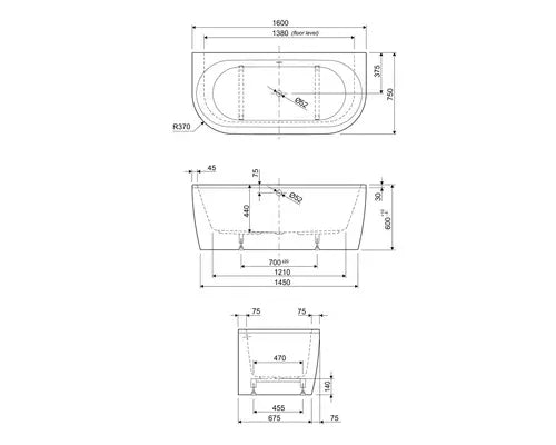 B-Ware Form & Style Badewanne Wanne Vorwand Ovale Badewanne Back To Wall 160 X 75 Cm - 4306516023868