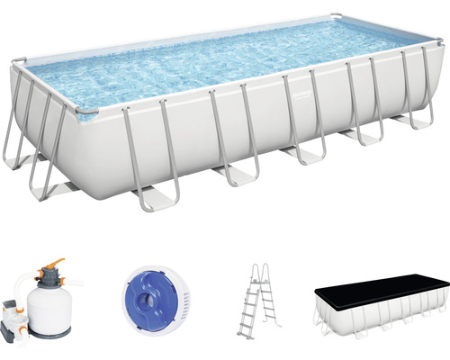 Bestway Aufstellpool Framepool Set Power Steel Eckig 640 X 274 X 132 Cm Grau B-Ware - 4306517616250