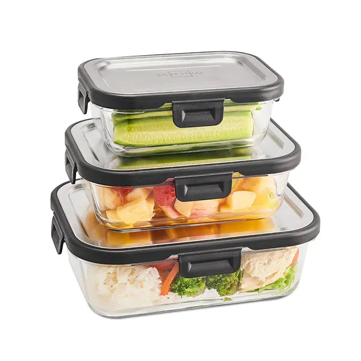 B-Ware Silberthal Frischhaltedosen Vorratsdosen Glas Edelstahl 3er Set Klickverschluss