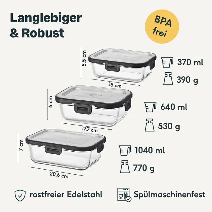 B-Ware Silberthal Frischhaltedosen Vorratsdosen Glas Edelstahl 3er Set Klickverschluss