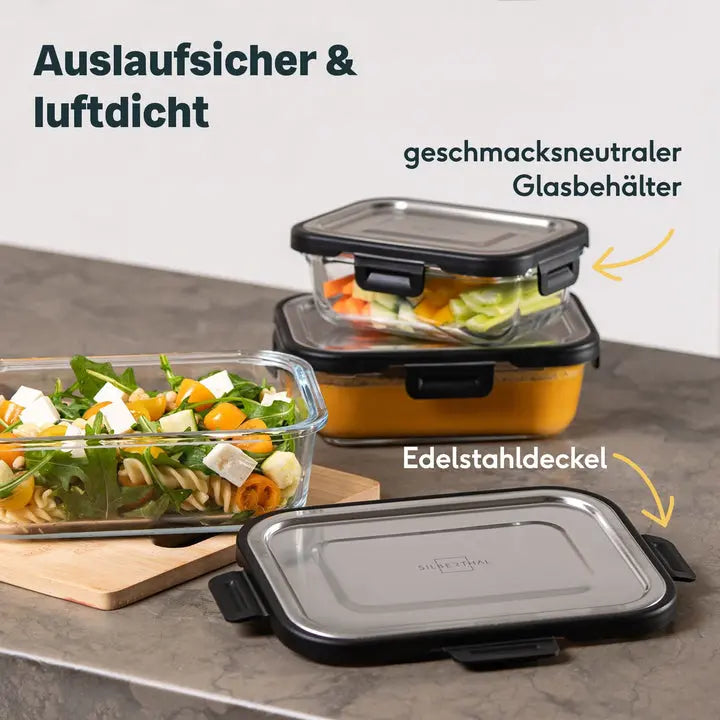 B-Ware Silberthal Frischhaltedosen Vorratsdosen Glas Edelstahl 3er Set Klickverschluss
