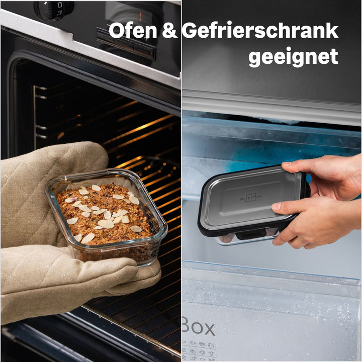 SILBERTHAL Frischhaltedosen Vorratsdosen Glas Edelstahl 3er-Set Klickverschluss - 4260470464115