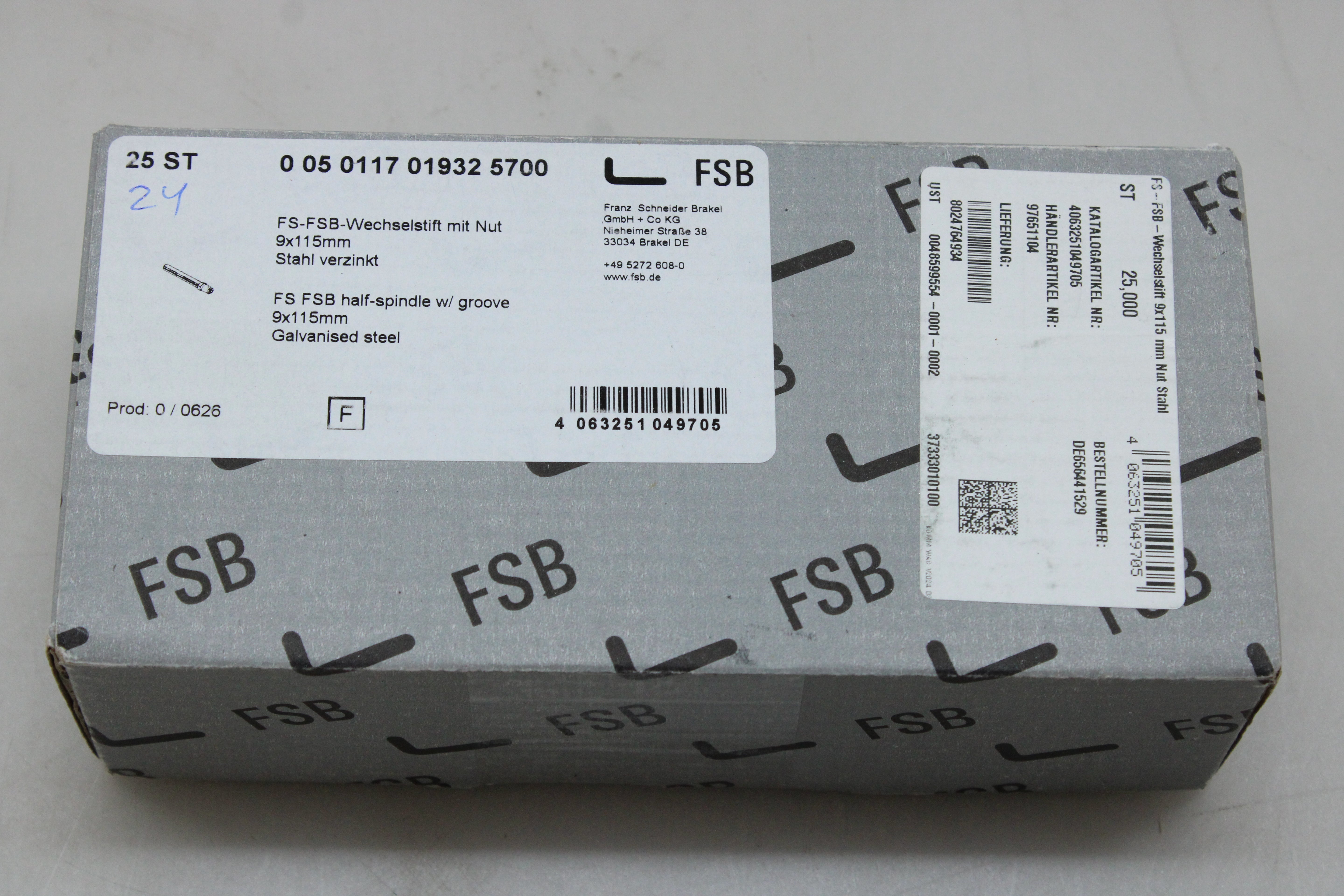 FSB Wechselstift Vollstift Türknopf Türdrücker DIN 18273 Stahl verzinkt 24 STÜCK - 4063251049705