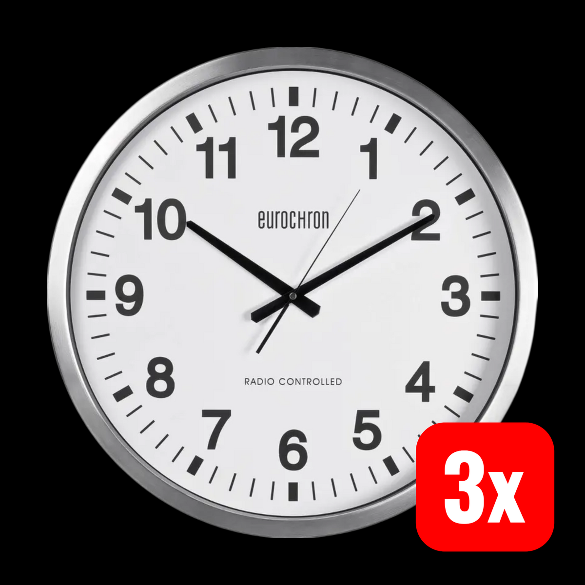 Eurochron EFWU 9000 DCF Funk Wanduhr Funkuhr Uhr analog 507x63 mm Silber 3 STÜCK - 4016138839265