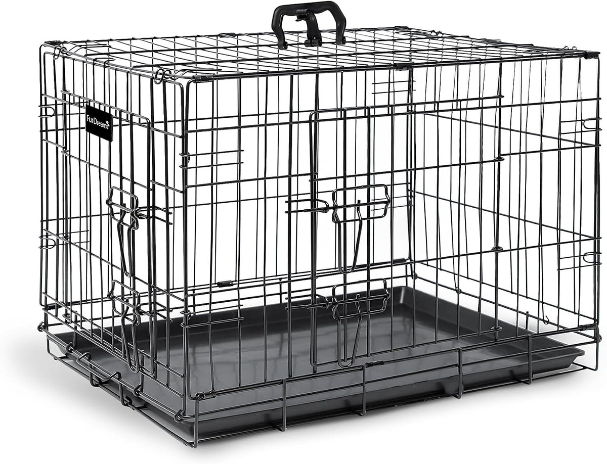 Furdreams Hundekäfig Transportbox 36-Zoll Metallkäfig schwarz 2 Türen faltbar781 - 5060530405466