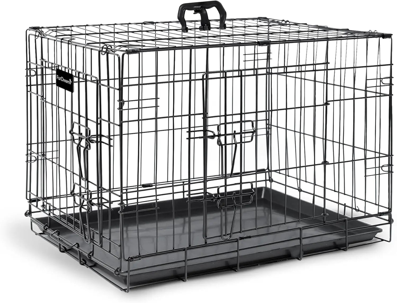 B-Ware Furdreams Hundekäfig Hundebox Transportkäfig Schwarz Bodenschale 2 Türen 48 Zoll - 5056475413703