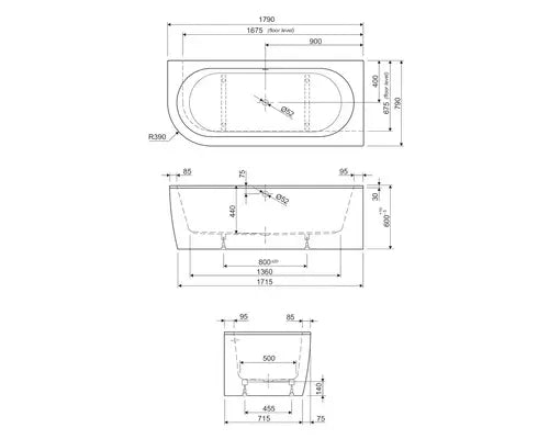 B-Ware Form&Style Badewannen Set Wanne Eckbadewanne Sansibar Acryl Weiß Schwarz 80x882 - 4306516023806