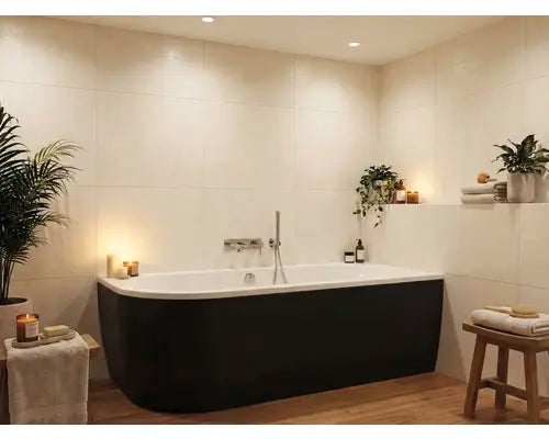 B-Ware Form&Style Badewannen Set Wanne Eckbadewanne Sansibar Acryl Weiß Schwarz 80x882 - 4306516023806