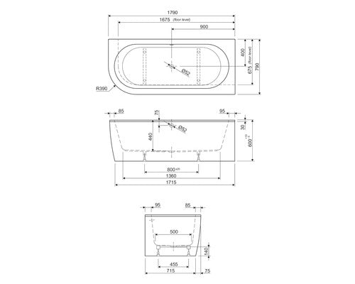 form&style Badewannen Set Wanne Eckbadewanne Sansibar Acryl Weiß Schwarz 80x882 - 4306516023806