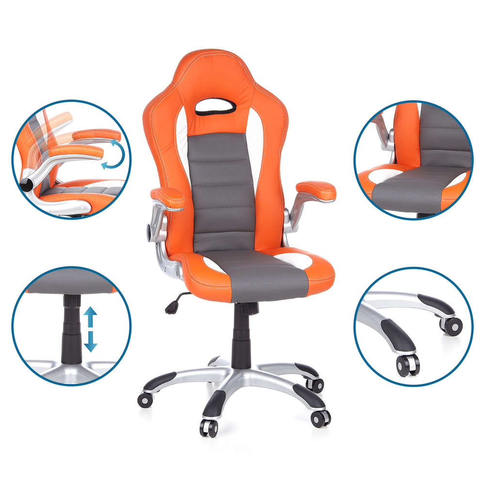 Hjh Office Gaming Stuhl Chefsessel Bürostuhl Orange Weiß Kunstleder B-Ware - 4260182550601