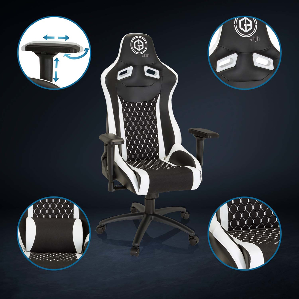 Hjh Office Gaming Bürostuhl Gamebreaker Sx 04 Stoff Kunstleder Schwarz Weiß B-Ware - 4064323014843
