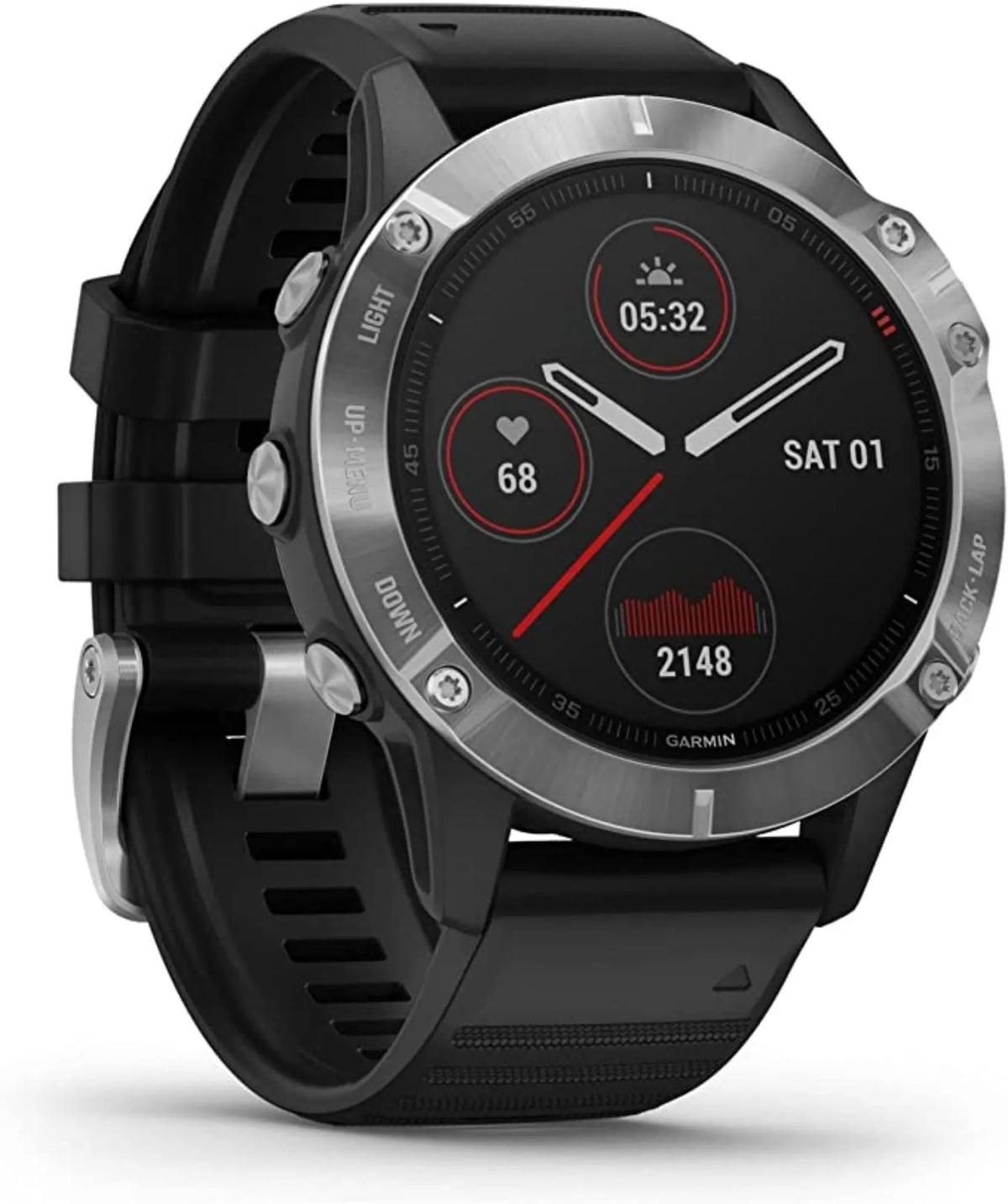 Garmin Sportuhr Uhr Smartwatch Fenix 6 GPS MIP Multisport Schwarz Silber Onesize - 0753759232702