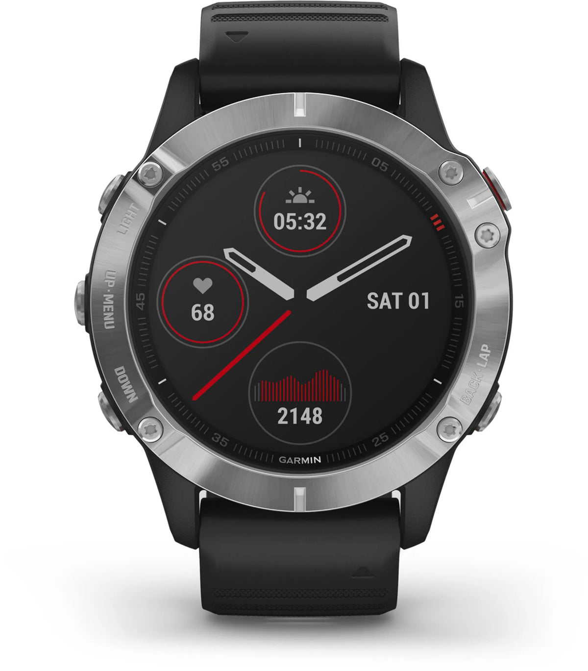 Garmin Sportuhr Uhr Smartwatch Fenix 6 GPS MIP Multisport Schwarz Silber Onesize - 0753759232702
