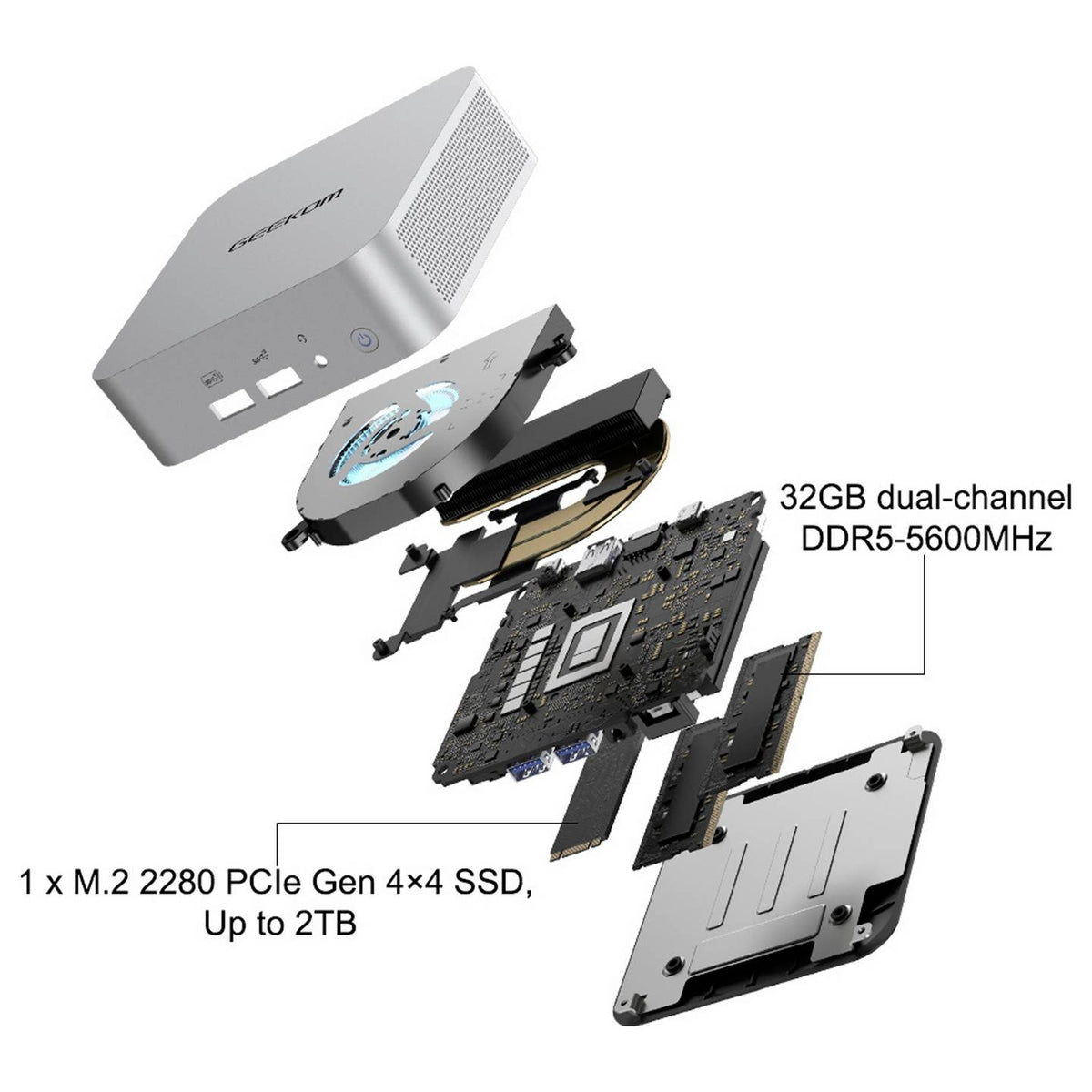 GEEKOM Mini PC Computer A6 Desktop Silber VESA HDMI 16 GB Ryzen 7 6800 Win11 Pro - 4064161499819