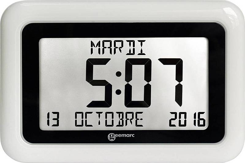Quarz Funkuhr Uhr Tisch Digital Großes Display Wandmontage Ansage Uhrzeit Weiß B-Ware