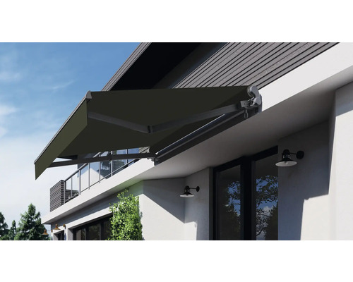 B-Ware Gelenkarmmarkise 4x3m Stoff Markise Sonnenschutz Terrassenüberdachung Olive  - 4306516433162