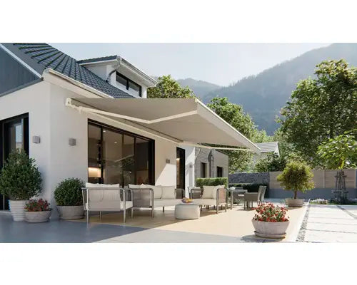 B-Ware Markise Sonnenschutz Gelenkarmmarkise Lotus Stoff Beige Gestell Perlweiß - 4306516769759
