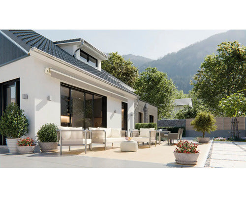 Markise Sonnenschutz Gelenkarmmarkise Lotus Stoff Beige Gestell Perlweiß - 4306516769759