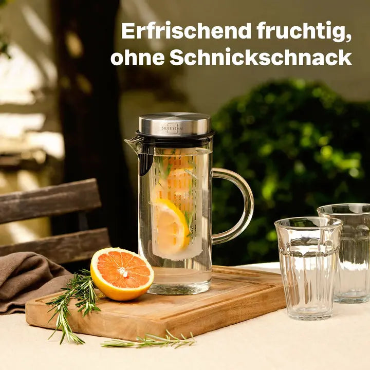 B-Ware Silberthal Glaskaraffe Wasserkrug Karaffe Borosilikatglas 1 L Mit Fruchteinsatz  - 4260470461374