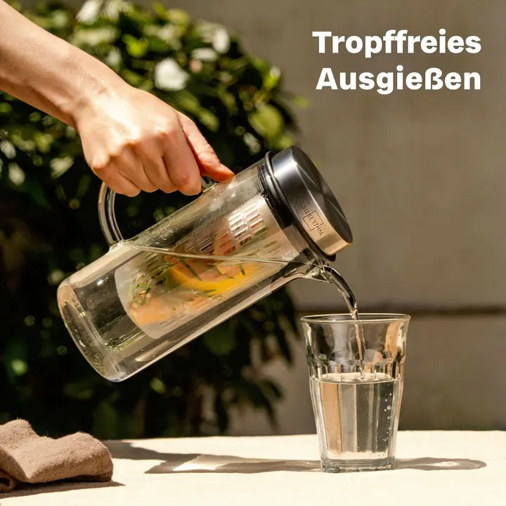 B-Ware Silberthal Glaskaraffe Wasserkrug Karaffe Borosilikatglas 1 L Mit Fruchteinsatz  - 4260470461374
