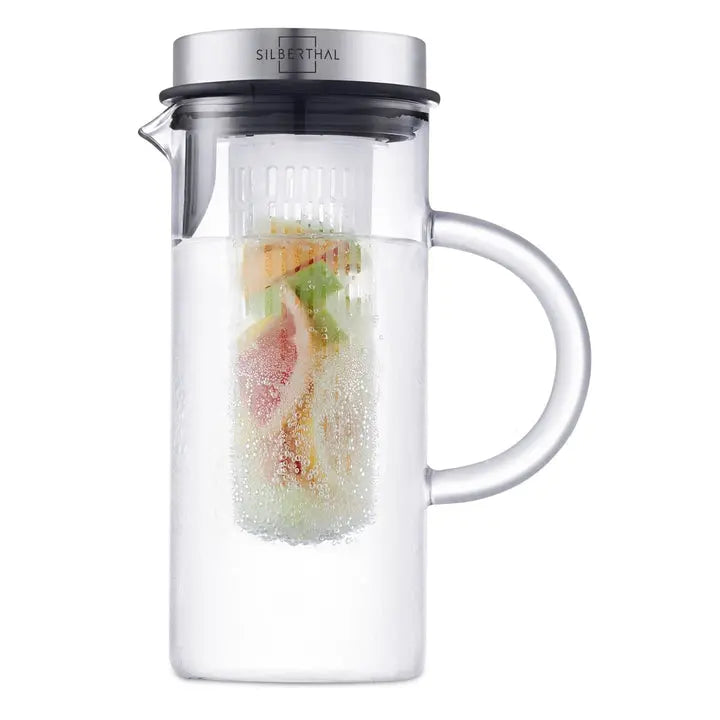 B-Ware Silberthal Glaskaraffe Wasserkrug Karaffe Borosilikatglas 1 L Mit Fruchteinsatz  - 4260470461374