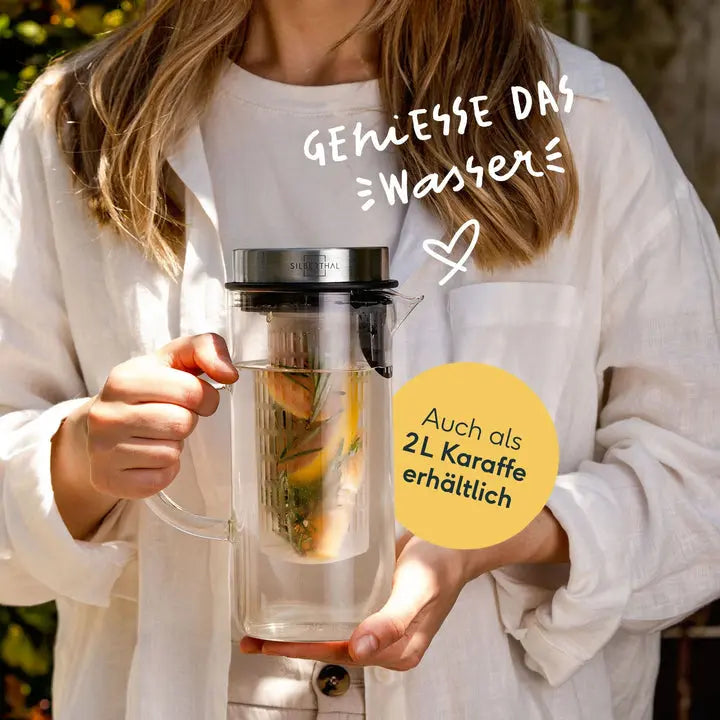 B-Ware Silberthal Glaskaraffe Wasserkrug Karaffe Borosilikatglas 1 L Mit Fruchteinsatz  - 4260470461374