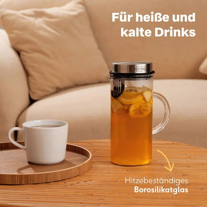 B-Ware Silberthal Glaskaraffe Wasserkrug Karaffe Borosilikatglas 1 L Mit Fruchteinsatz