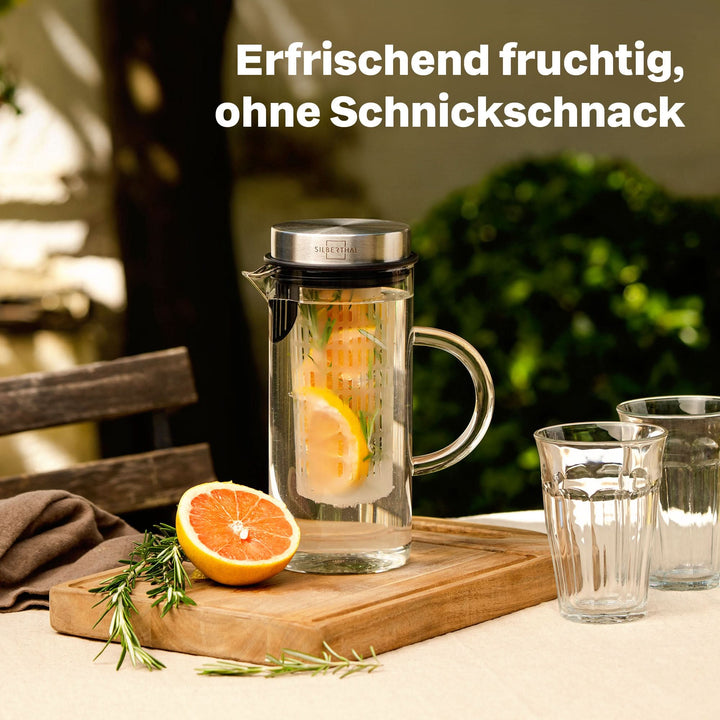 SILBERTHAL Glaskaraffe Wasserkrug Karaffe Borosilikatglas 1L mit Fruchteinsatz - 4260470461374
