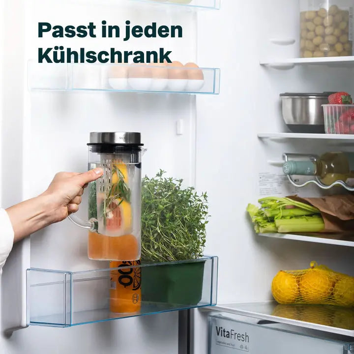 B-Ware Silberthal Glaskaraffe Wasserkrug Karaffe Borosilikatglas 1 L Mit Fruchteinsatz  - 4260470461374