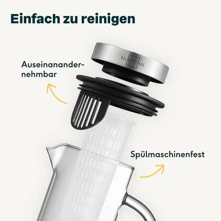 B-Ware Silberthal Glaskaraffe Wasserkrug Karaffe Borosilikatglas 1 L Mit Fruchteinsatz