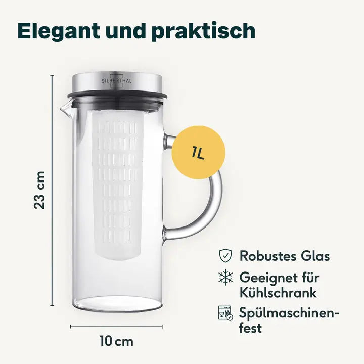 B-Ware Silberthal Glaskaraffe Wasserkrug Karaffe Borosilikatglas 1 L Mit Fruchteinsatz  - 4260470461374