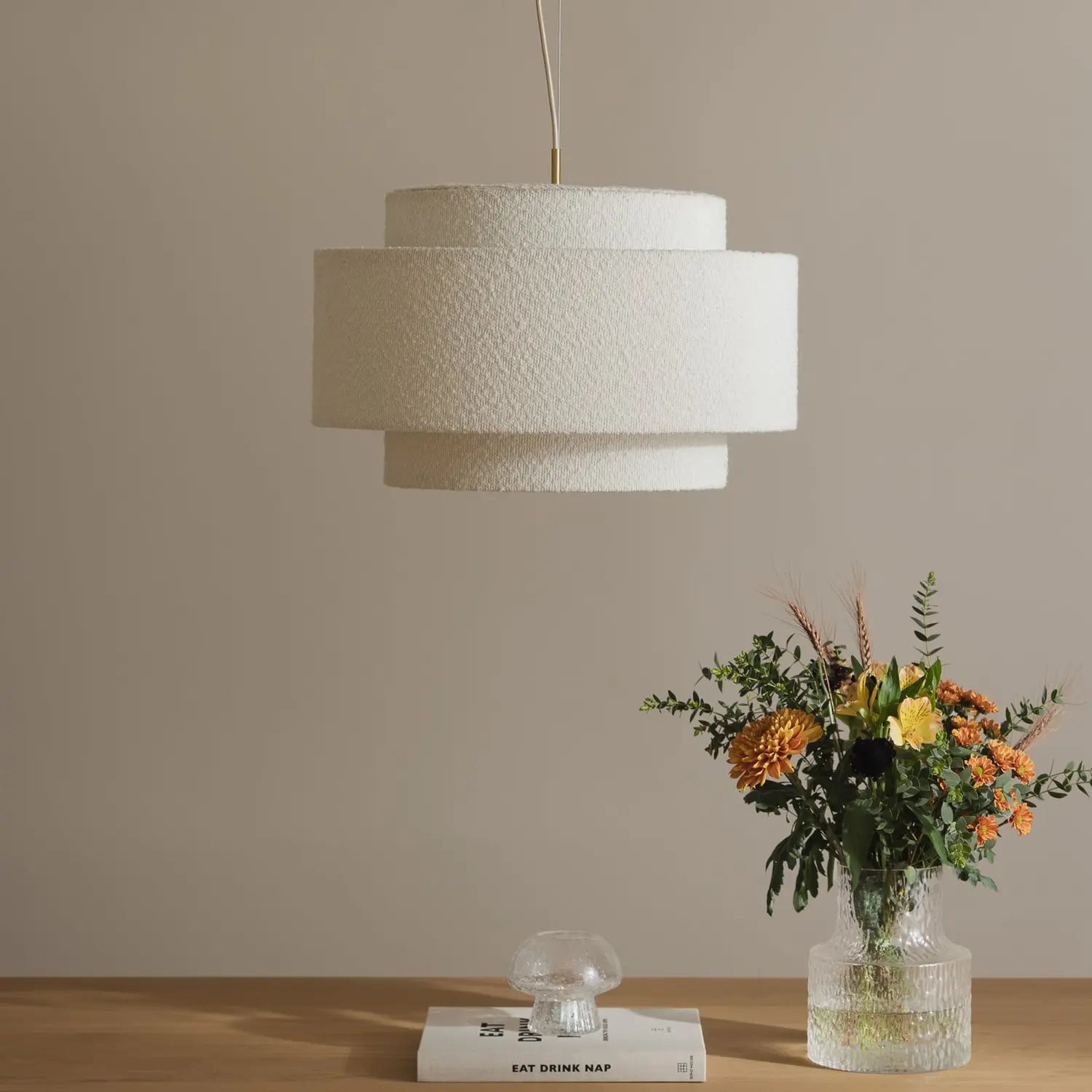 B-Ware Globen Lighting Hängeleuchte Pendelleuchte Noah Bouclé Textil Metall Weiß953 - 7319437563082