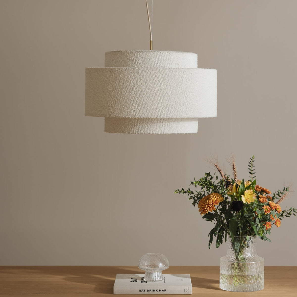 Globen Lighting Hängeleuchte Pendelleuchte Noah Bouclé Textil Metall weiß - 7319437563082