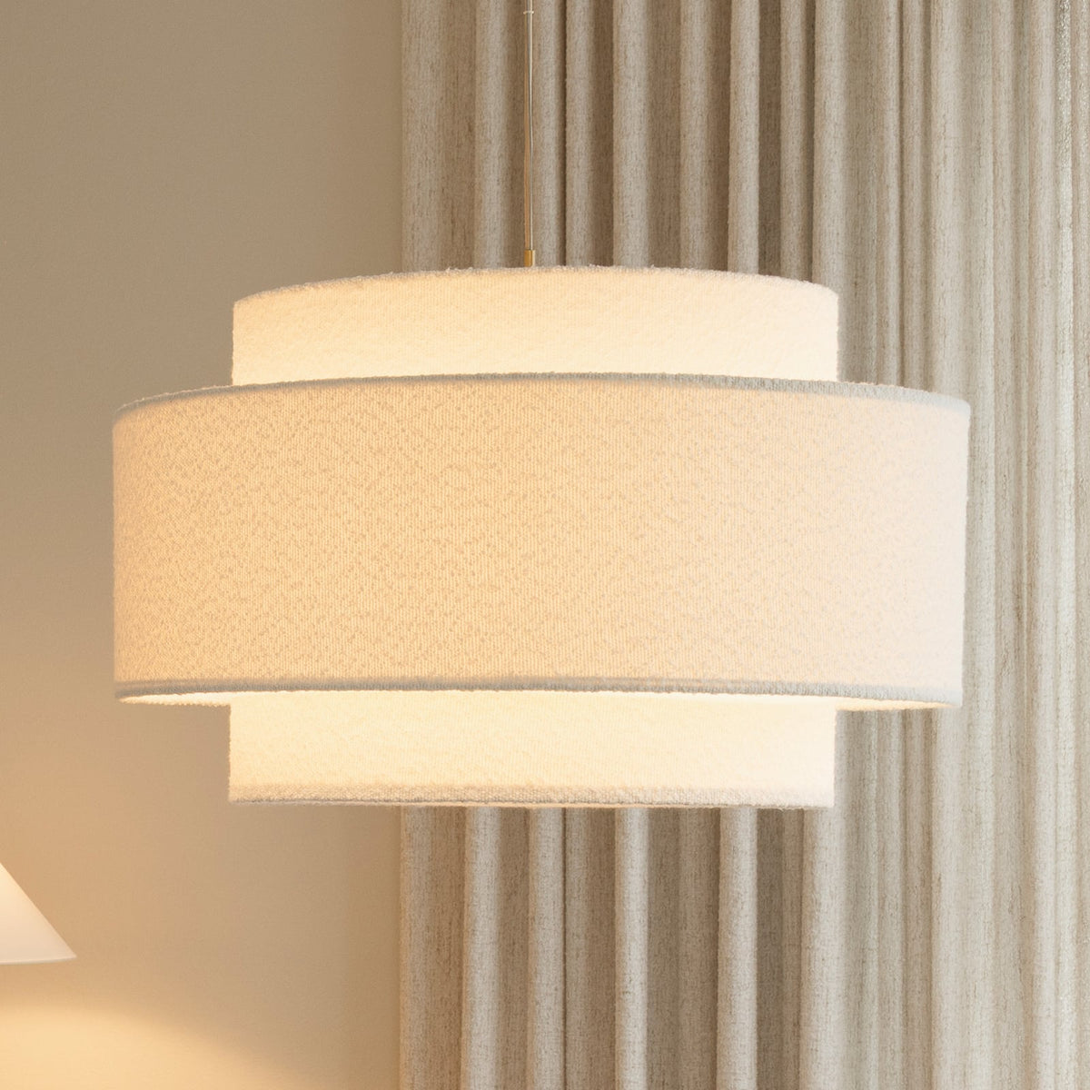 Globen Lighting Pendelleuchte Hängeleuchte Noah Bouclé Weiß Wohnzimmer Esszimmer - 7319437763086
