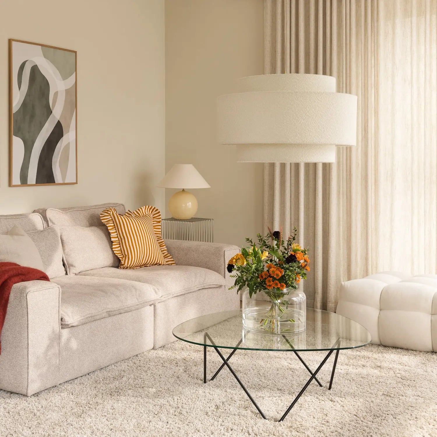 B-Ware Globen Lighting Pendelleuchte Hängeleuchte Noah Bouclé Weiß Wohnzimmer Esszimmer - 7319437763086