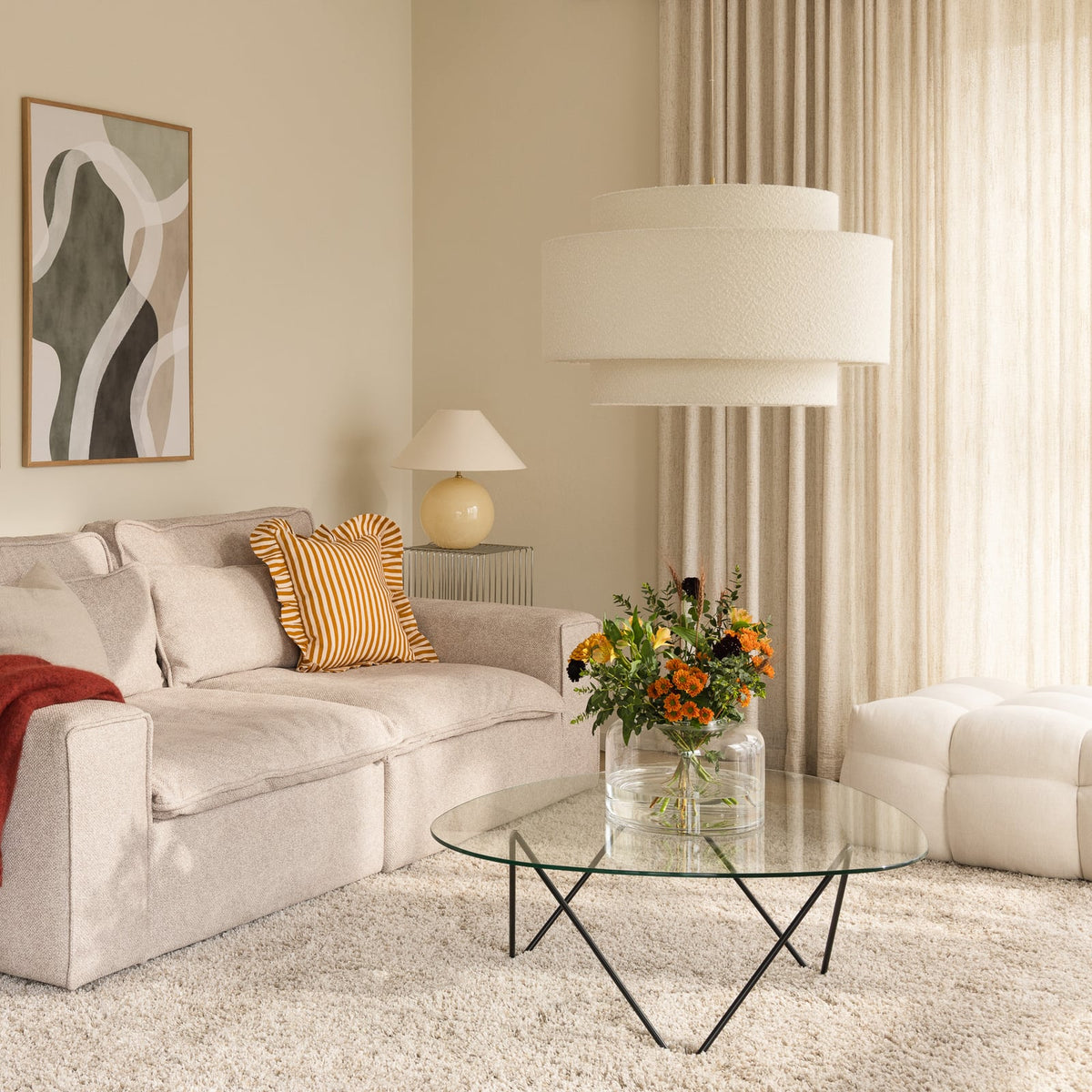 Globen Lighting Pendelleuchte Hängeleuchte Noah Bouclé Weiß Wohnzimmer Esszimmer - 7319437763086