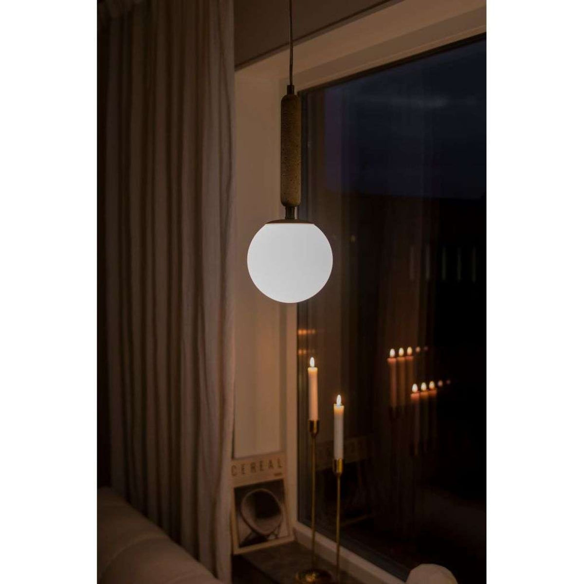 Pendelleuchte Hängelampe Globen Lighting Torrano Travertin Beige Glas Weiß - 7319435405025