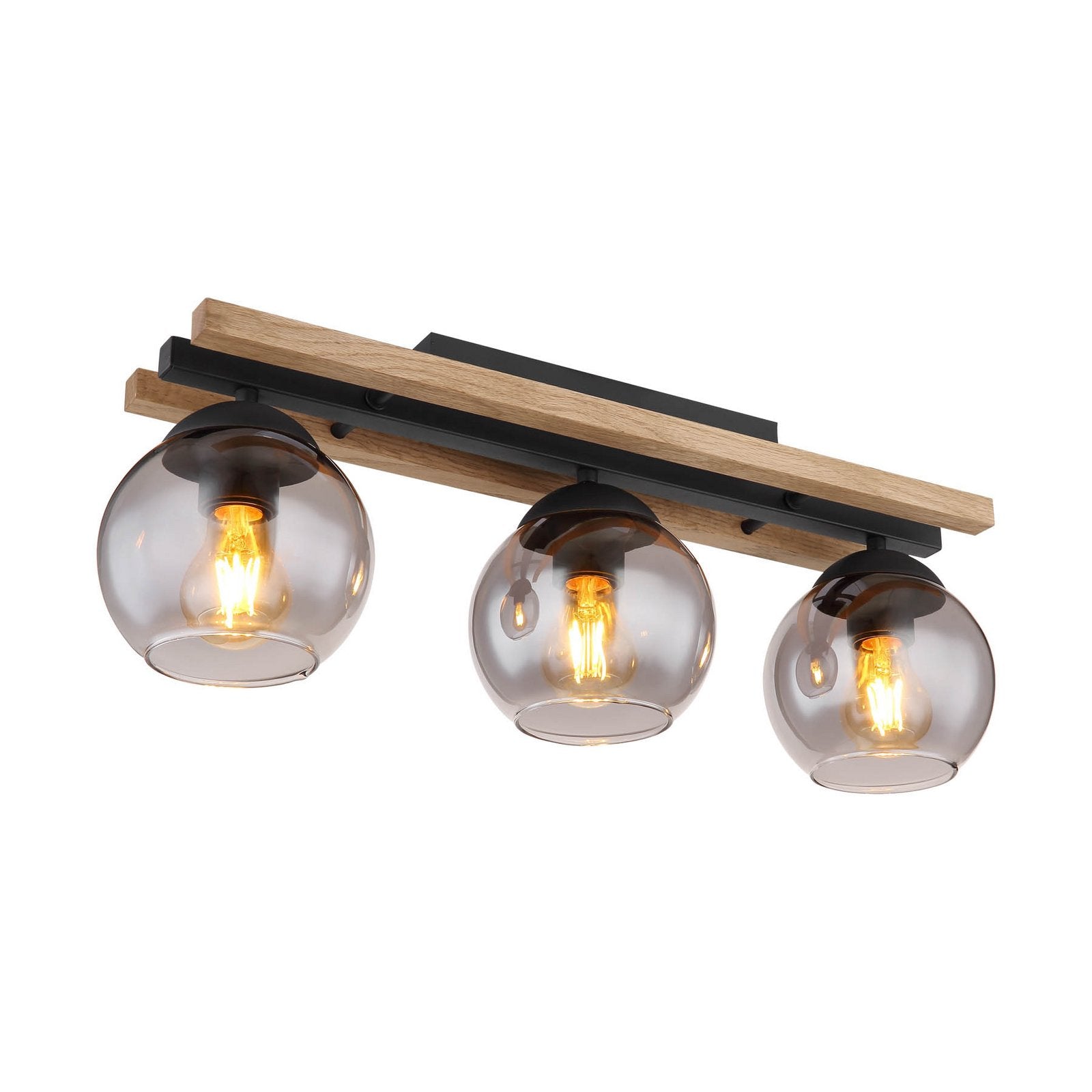 Globo Deckenlampe Leuchte Conni Lampe Länge 60 cm rauchgrau Holz Glas 3 flg - 9007371441235