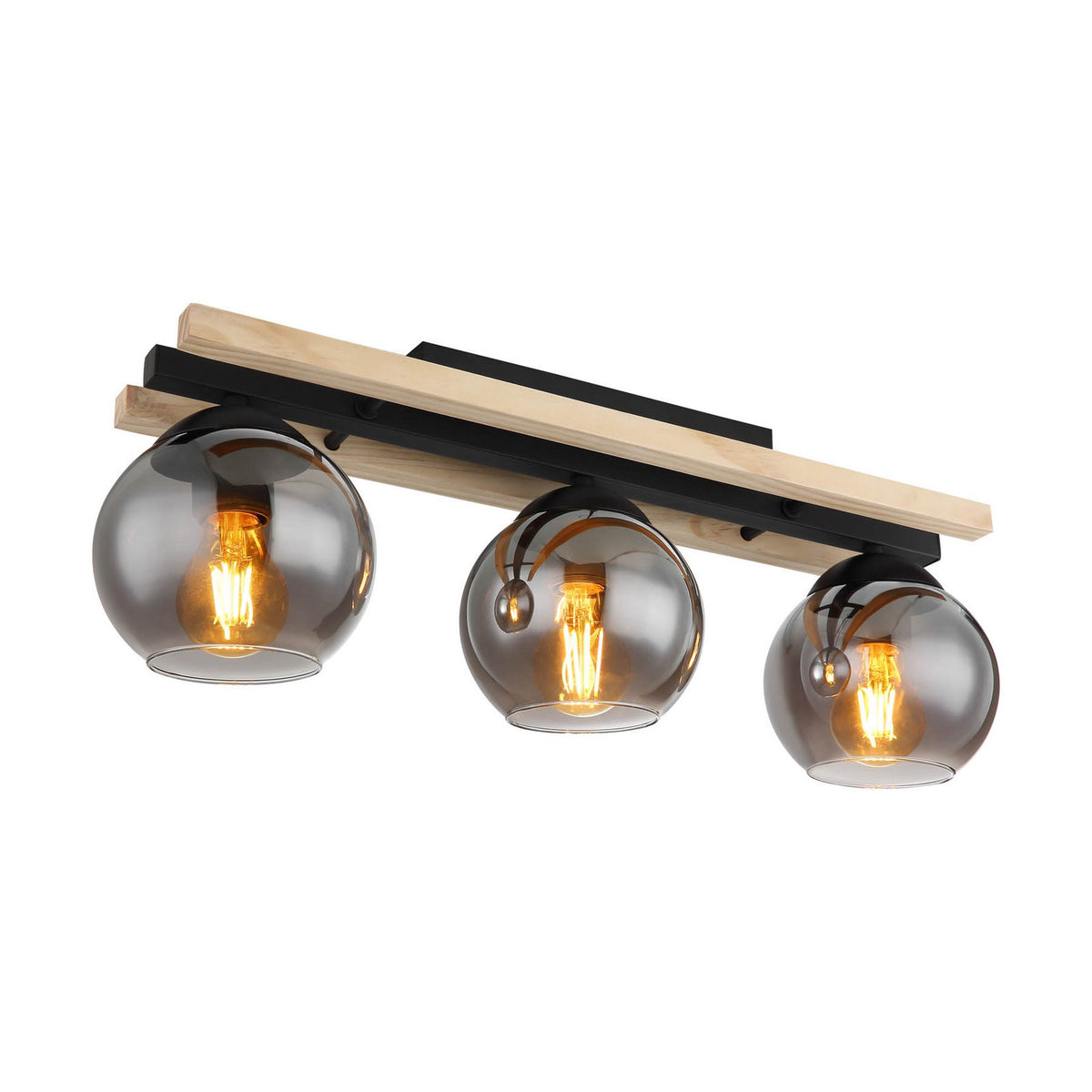 Globo Deckenlampe Leuchte Conni Lampe Länge 60 cm rauchgrau Holz Glas 3 flg - 9007371441235