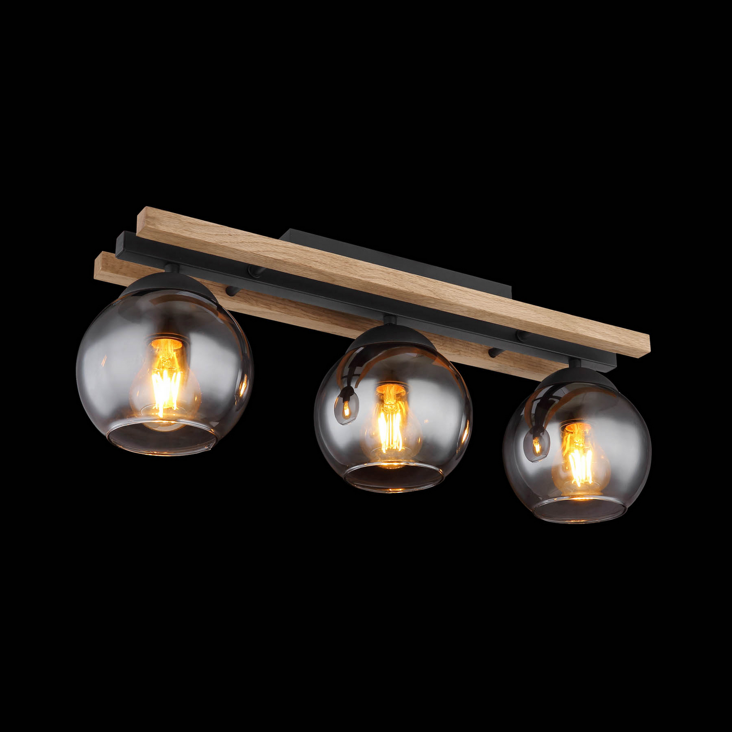 B-Ware Globo Deckenlampe Leuchte Conni Lampe Länge 60 Cm Rauchgrau Holz Glas 3 Flg - 9007371441235