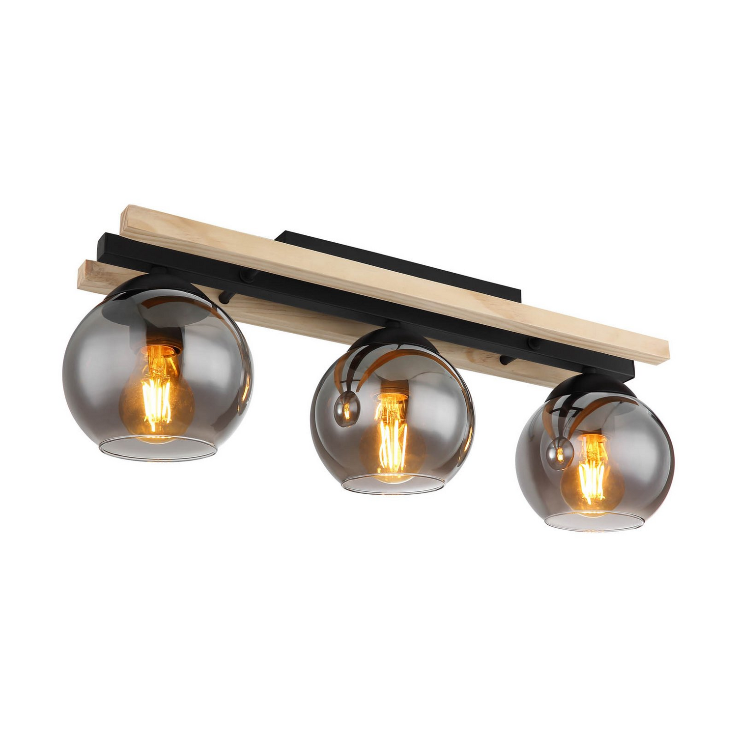B-Ware Globo Deckenlampe Leuchte Conni Lampe Länge 60 Cm Rauchgrau Holz Glas 3 Flg554