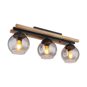B-Ware Globo Deckenlampe Leuchte Conni Lampe Länge 60 Cm Rauchgrau Holz Glas 3 Flg554