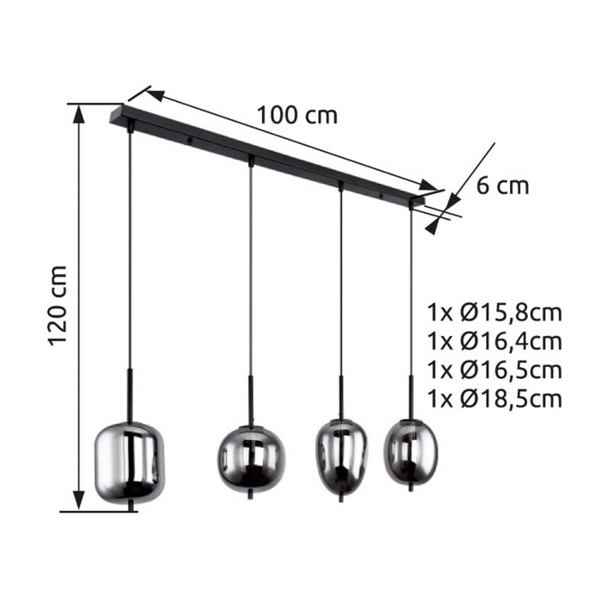 Globo Hängelampe Pendelleuchte Blacky Glasleuchte Rauchglas dimmbar E14 schwarz - 9007371398829